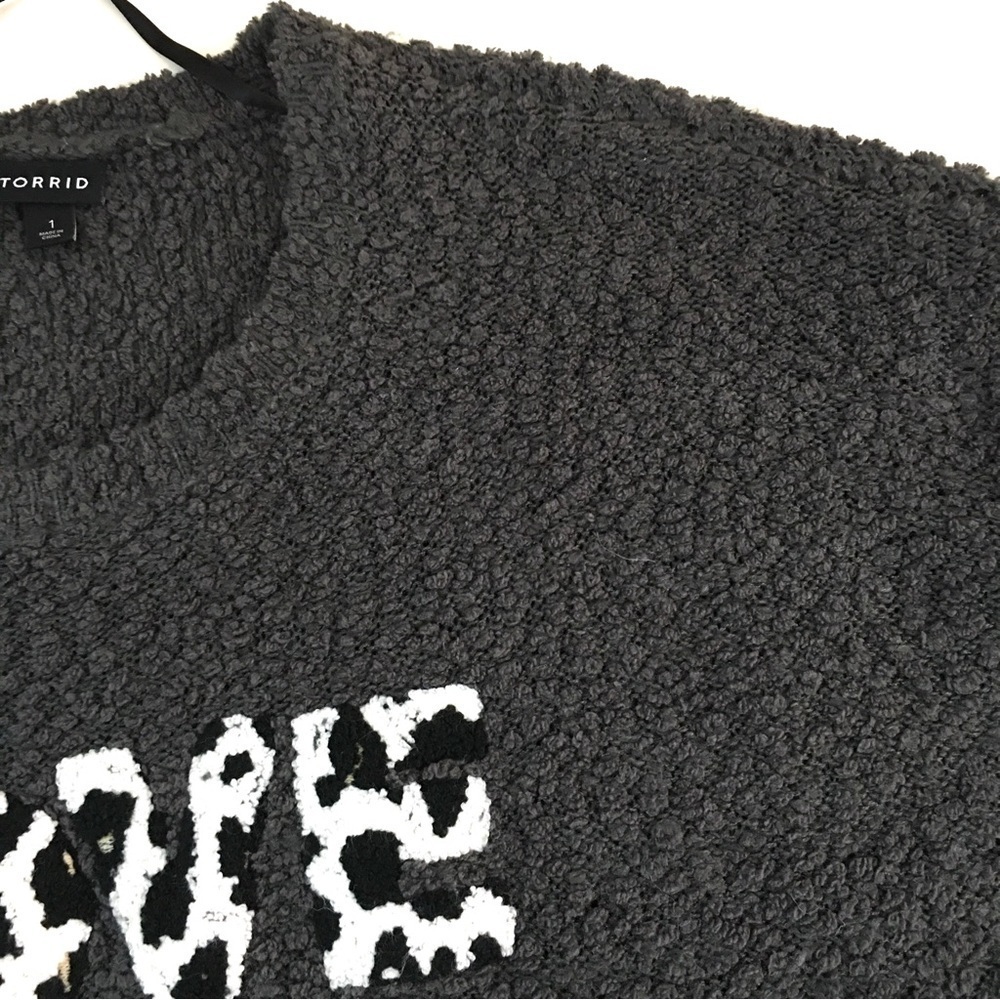 torrid Love Graphic Boucle Knit Pullover Sweater Grey - Picture 12 of 16